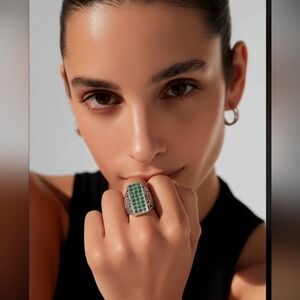 Natural Round Emerald‎ 1.5mm 925 Sterling Silver Ring Size 8.5